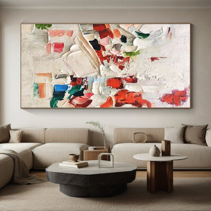 Red - Accented Thick Textures, “Blush & Bold” - Textured Abstract Oil Painting CT0731