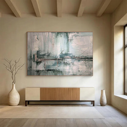 Urban Layers Gray and Teal Abstract Textures Painting On Canvas DKH178