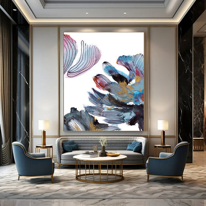 “Gold - Accented Floral Abstract” - Colorful Floral Abstract with Gold Details Painting On Canvas DTP199