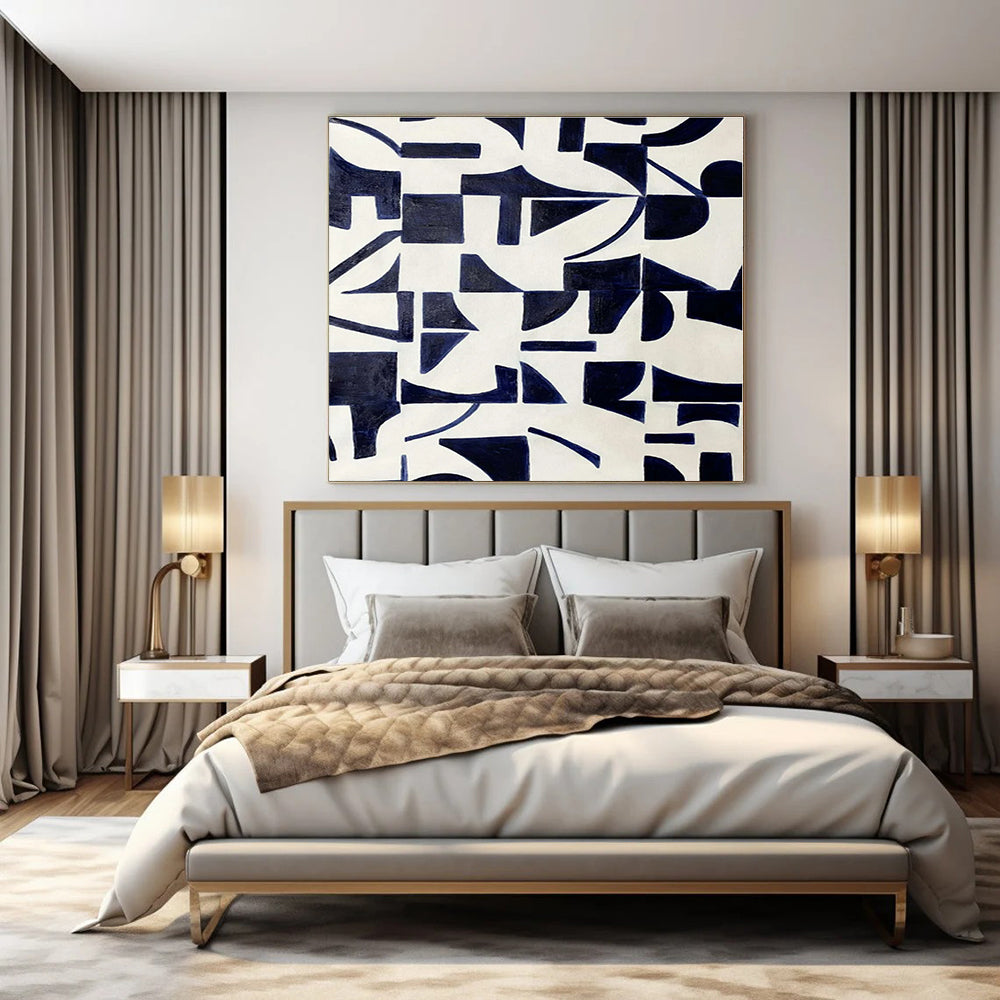 Navy Geometric Patterns - Abstract Geometric Acrylic On Canvas CT1327