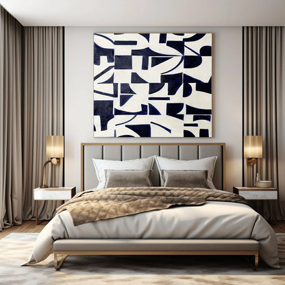 Navy Geometric Patterns - Abstract Geometric Acrylic On Canvas CT1327