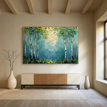 “Sunlit Birch Forest” - Textured Landscape Painting On Canvas DKH828