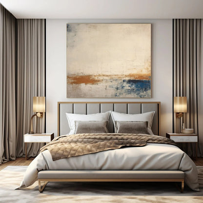 Neutral Tones with Brown & Blue - Abstract Minimalist Acrylic On Canvas CT1343