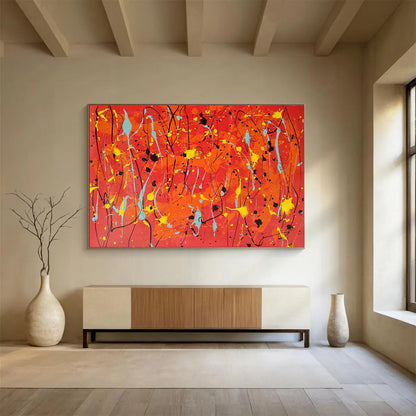 Vibrant Red and Yellow Drip Painting On Canvas DKH286