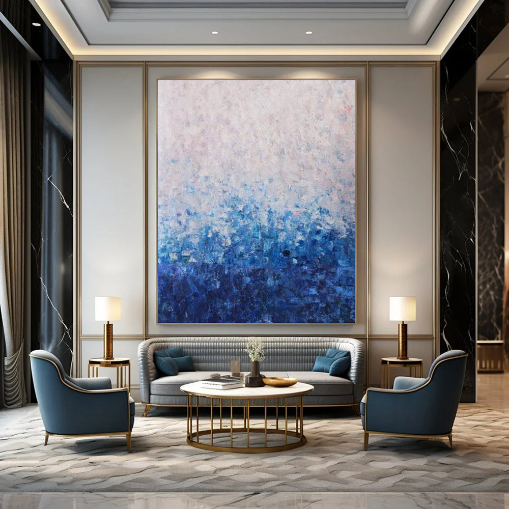 Blue and White Gradient Abstract - Minimalist Abstract Painting On Canvas DKH1350