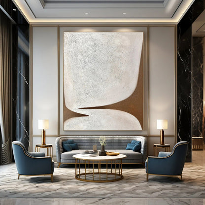 “Minimalist Shapes” - White & Brown Textured Abstract Painting On Canvas DKH1179