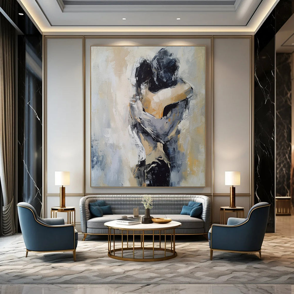 Neutral Hues, Embracing Figures - "Eternal Embrace" - Abstract Figurative Painting CT1831