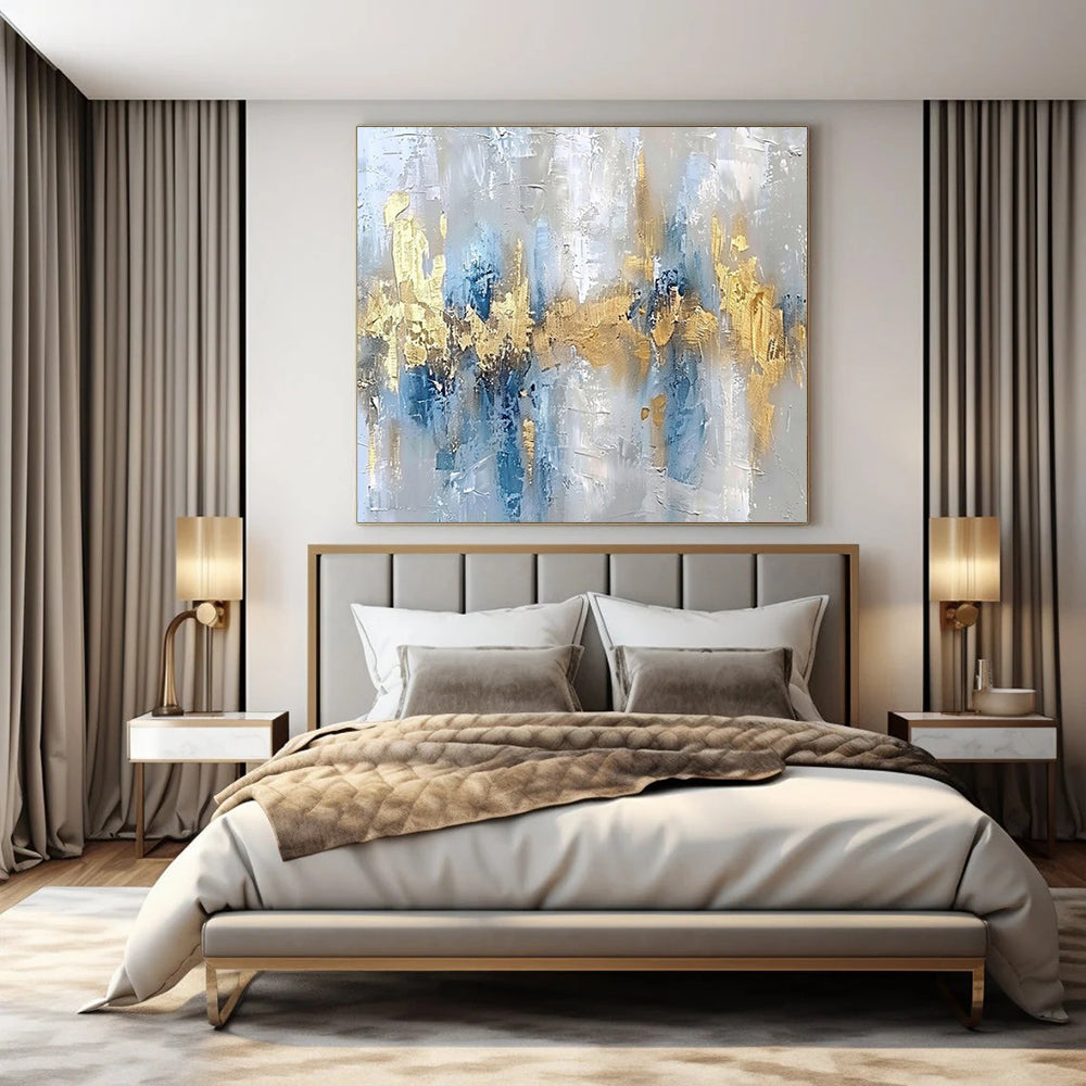 “Gray, Blue, Gold Urban Silhouette” – Urban - Inspired Abstract Art CT1011