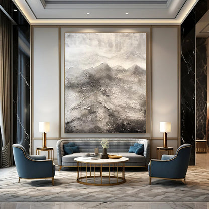 “Monochrome Mountain Textures” - Gray, Black Abstract Landscape Painting On Canvas DTP256
