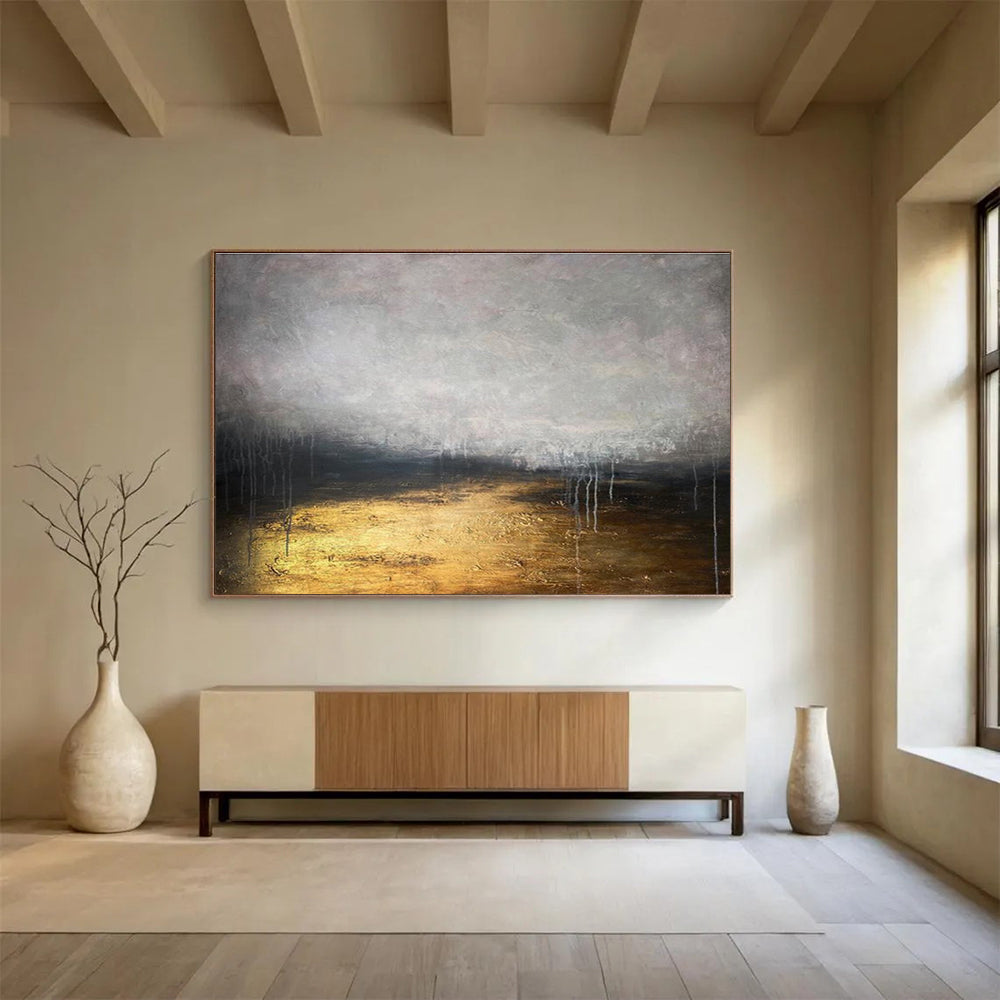 “Gilded Earth Tones Abstract” - Mysterious Landscape Painting On Canvas DKH782