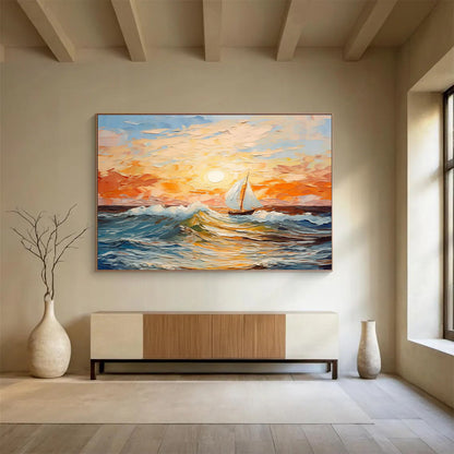 Sailboat at Sunset - Impressionistic Seascape Painting On Canvas DKH625