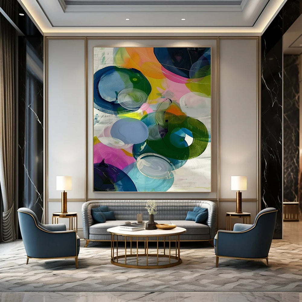 “Translucent Colorful Circles” - Multicolor Abstract Stained - Glass - Like Painting On Canvas DKH0999