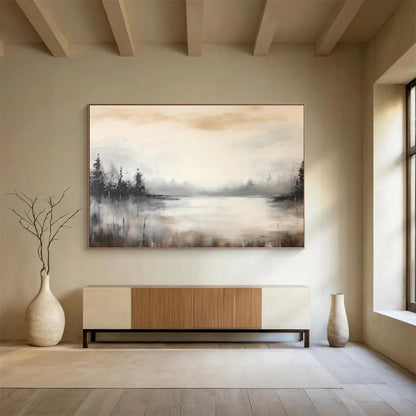 Muted Tones Lake Landscape Painting On Canvas DKH329