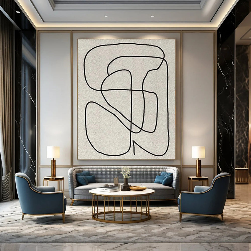 Black Lines on Light Gray - Abstract Curves Painting On Canvas DKH1136