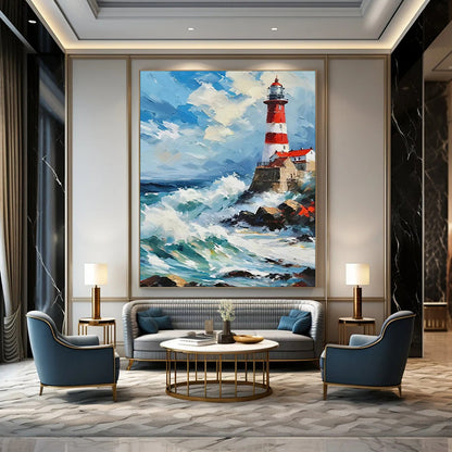 “Lighthouse in the Storm” - Impasto Maritime Oil on Canvas CT1892