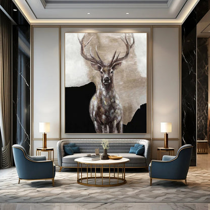 Textured Stag Portrait - Wildlife Painting On Canvas DKH1462