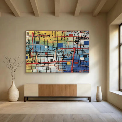 “Colorful Grid Abstract” - Dynamic Abstract Painting On Canvas DKH842