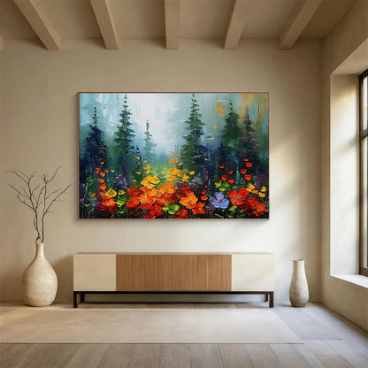 “Misty Forest Wildflowers” - Impressionistic Landscape Painting On Canvas DKH832