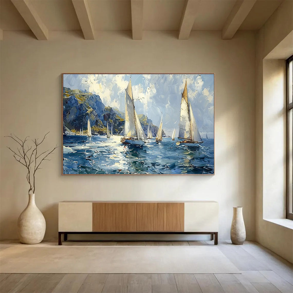 Sailing Boats On A Breezy Sea Painting On Canvas DKH669