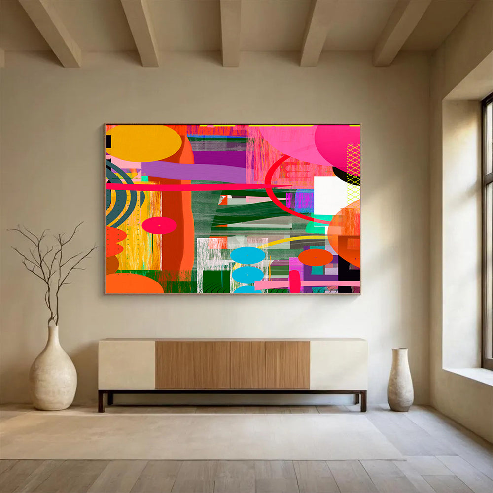 Colorful Geometric Collage “Vibrant Geometric Carnival” Painting On Canvas DKH082