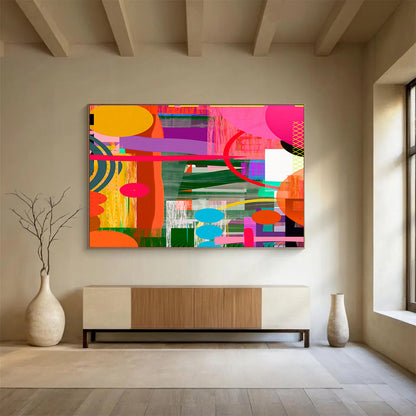 Colorful Geometric Collage “Vibrant Geometric Carnival” Painting On Canvas DKH082