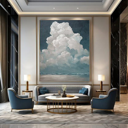 Fluffy Clouds Over the Sea - Seascape Painting On Canvas DKH1459