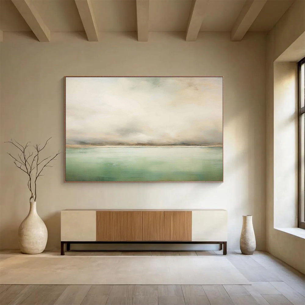 Soft - Toned Seascape “Calm Coastal Mist” Painting On Canvas DKH159