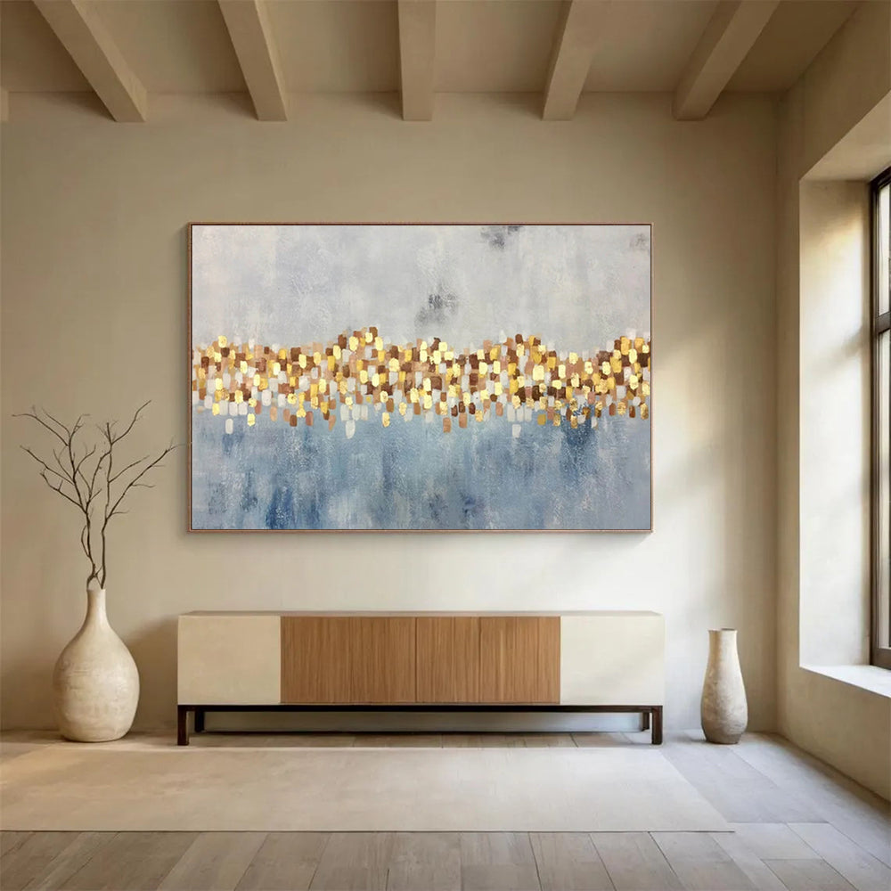 “Gold and Blue Abstract Sparkle” Painting On Canvas DKH164