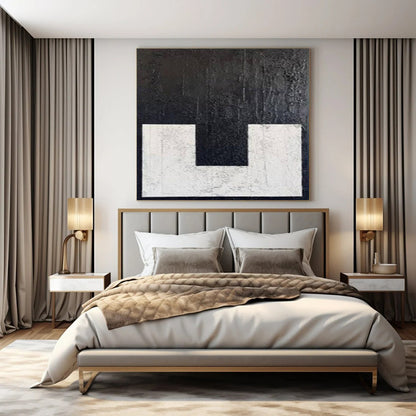 “Textured Black - White ‘U’” – Minimalist Textured Painting CT1077