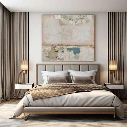 “Soft - Toned Textured Abstract” ，Abstract Textured Mixed - Media Art CT0954