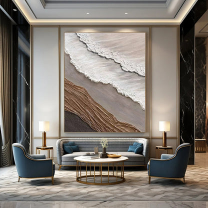 “White, Brown, Gray Textured Coast ‘Eroded Elegance’” - Mixed - Media Beach Painting On Canvas DTP344
