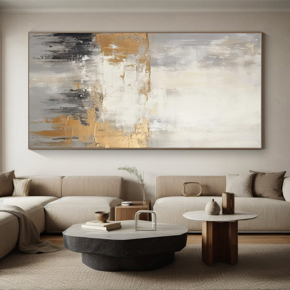 “Gray - White - Gold Abstract Horizon” ，Abstract Acrylic Painting CT0855