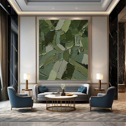 “Green Mosaic Impasto” - Green & Gray Mosaic - Like Impasto Painting On Canvas DKH1211