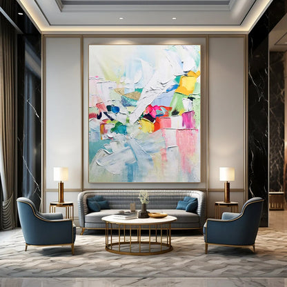 “Rainbow Block Party” - Multicolor, Textured Abstract Celebration Painting On Canvas DTP279