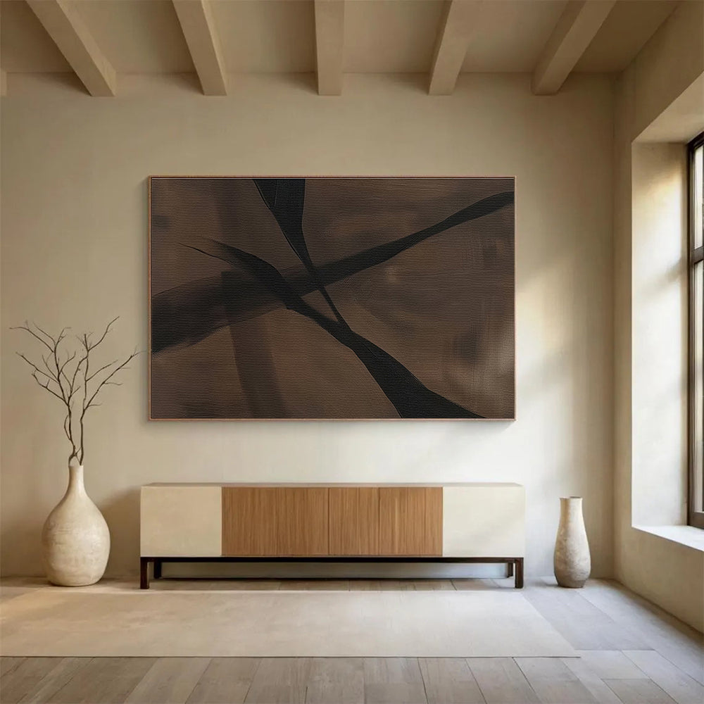 Brown and Black Abstract “Earthy Shadow Abstraction” Painting On Canvas DKH143