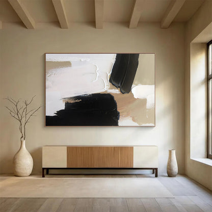 Bold Black and Beige Abstract Painting On Canvas DKH316