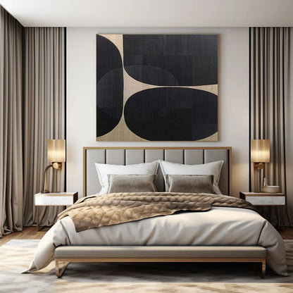 Black Circles on Beige - "Geometric Rhythm" - Abstract Minimalist Painting CT1474