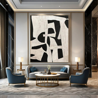 Black and White Patchwork - Abstract Shapes Painting On Canvas DKH1137