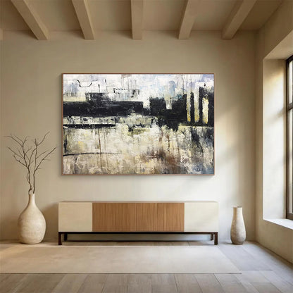 “Urban Grunge Abstract” - Gray, Black, White Textured Abstract Painting On Canvas DKH717