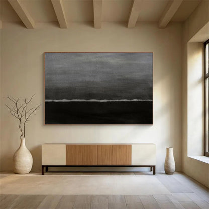 Dark Horizon - Monochromatic Abstract Landscape Painting On Canvas DKH598