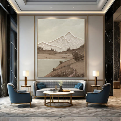 “Monochrome Mountain Serenity - Brown, White Textured Landscape” Painting On Canvas DTP268
