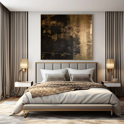 Dark Brown & Black Textured Mural - Mixed - Media Abstract On Canvas CT1295