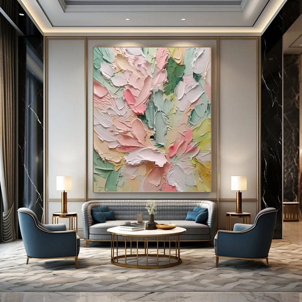Pastel Floral Mosaic - Impasto Flower Painting On Canvas DKH1397