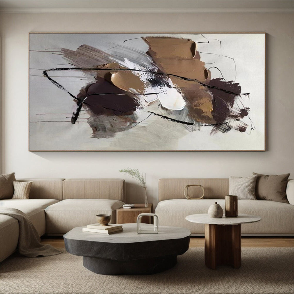 Brown, Gray & White Dynamic Forms, “Subtle Energy” - Impasto Abstract Painting CT0775