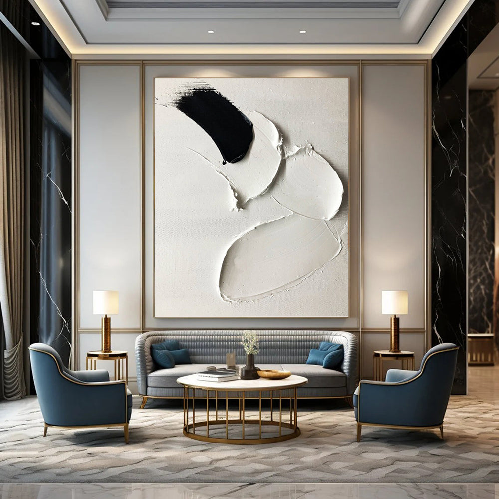 “Black & White Palette Knife” - Bold Minimalist Painting On Canvas DKH1665