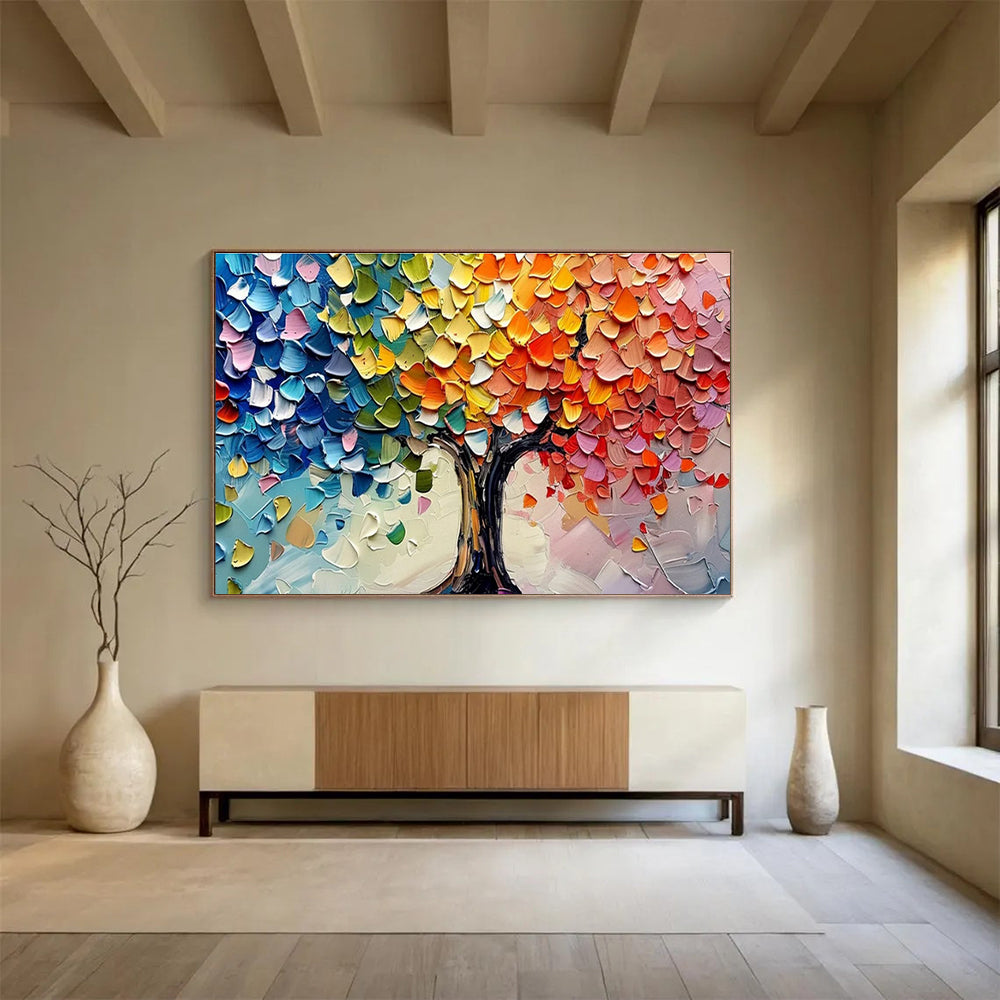 “Colorful Palette Knife Tree” - Whimsical Landscape Painting On Canvas DKH798