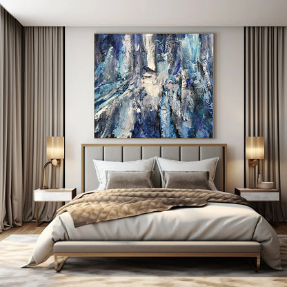 Deep Blue Textured Abstraction - Impasto Abstract Acrylic On Canvas CT1350
