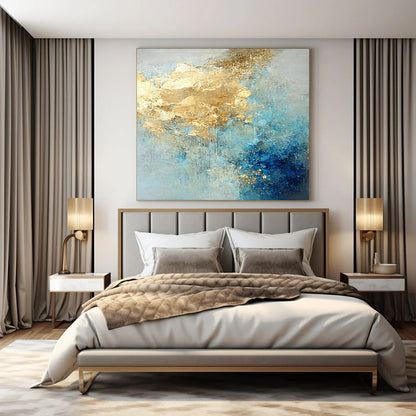 “Blue - Gold Misty Dreamscape” – Textured Abstract Art CT1025