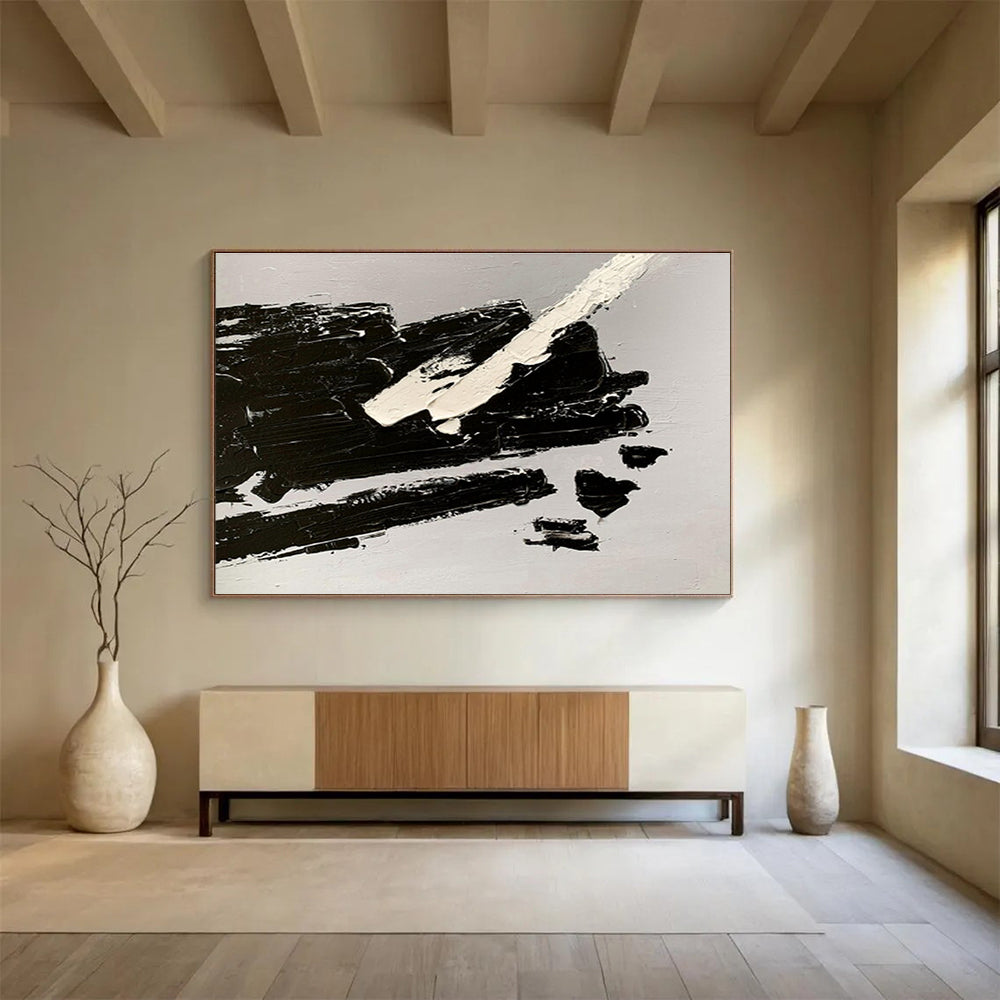 Black and White Textured Abstract Painting On Canvas DKH284
