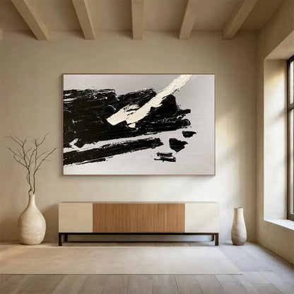 Black and White Textured Abstract Painting On Canvas DKH284